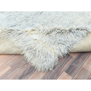 8'x9'9" Blueish Gray, Shag Flokati Greek Style, Undyed Natural Wool Hand Knotted, Oriental Rug FWR495960