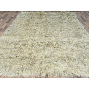 7'7"x9'10" Gray, Undyed Natural Wool Hand Knotted, Shag Flokati Greek Style, Oriental Rug FWR495966