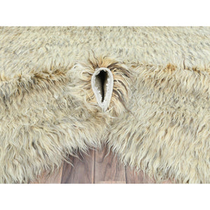 7'7"x9'10" Gray, Undyed Natural Wool Hand Knotted, Shag Flokati Greek Style, Oriental Rug FWR495966