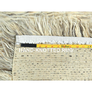 7'7"x9'10" Gray, Undyed Natural Wool Hand Knotted, Shag Flokati Greek Style, Oriental Rug FWR495966