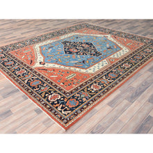Load image into Gallery viewer, 8&#39;x9&#39;6&quot; Coral Orange, Afghan Peshawar with Large Medallion Heriz Design Vegetable Dyes, 100% Wool Hand Knotted, Oriental Rug FWR496056
