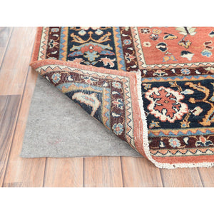 8'x9'6" Coral Orange, Afghan Peshawar with Large Medallion Heriz Design Vegetable Dyes, 100% Wool Hand Knotted, Oriental Rug FWR496056