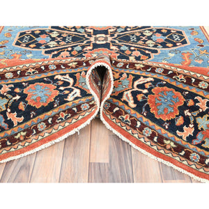 8'x9'6" Coral Orange, Afghan Peshawar with Large Medallion Heriz Design Vegetable Dyes, 100% Wool Hand Knotted, Oriental Rug FWR496056
