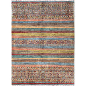 9'10"x13'2" Colorful, Afghan Super Kazak with Khorjin Design, Natural Dyes, Organic Wool, Hand Knotted, Oriental Rug FWR496122