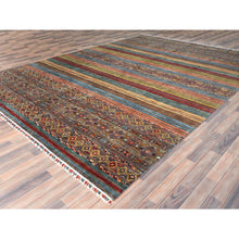 Load image into Gallery viewer, 9&#39;10&quot;x13&#39;2&quot; Colorful, Afghan Super Kazak with Khorjin Design, Natural Dyes, Organic Wool, Hand Knotted, Oriental Rug FWR496122