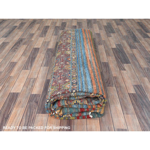 9'10"x13'2" Colorful, Afghan Super Kazak with Khorjin Design, Natural Dyes, Organic Wool, Hand Knotted, Oriental Rug FWR496122