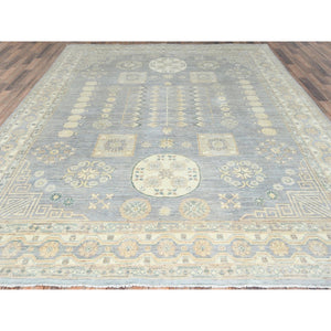 9'1"x12' Misty Gray, Afghan Peshawar With Khotan Design, Stone Washed, Soft Wool, Hand Knotted, Oriental Rug FWR496212