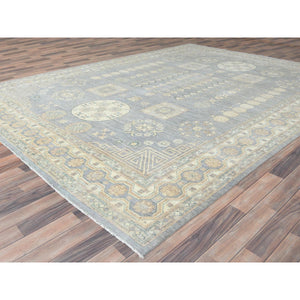9'1"x12' Misty Gray, Afghan Peshawar With Khotan Design, Stone Washed, Soft Wool, Hand Knotted, Oriental Rug FWR496212