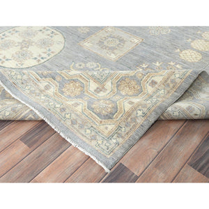 9'1"x12' Misty Gray, Afghan Peshawar With Khotan Design, Stone Washed, Soft Wool, Hand Knotted, Oriental Rug FWR496212