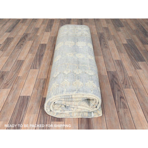 9'1"x12' Misty Gray, Afghan Peshawar With Khotan Design, Stone Washed, Soft Wool, Hand Knotted, Oriental Rug FWR496212