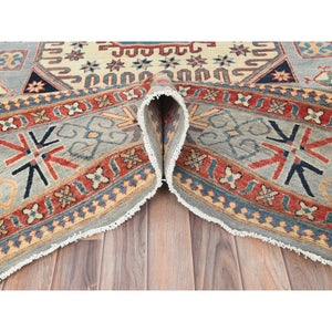 7'9"x10'8" Ash Gray, Special Kazak With All Over Medallions Natural Dyes, 100% Wool Hand Knotted, Oriental Rug FWR496236