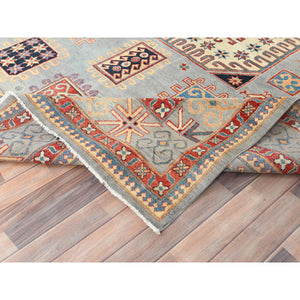 7'9"x10'8" Ash Gray, Special Kazak With All Over Medallions Natural Dyes, 100% Wool Hand Knotted, Oriental Rug FWR496236