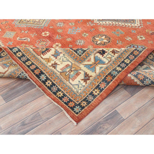 9'x11'9" Crimson Red, Special Kazak With All Over Medallions Natural Dyes, Extra Soft Wool Hand Knotted, Oriental Rug FWR496254