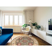 Load image into Gallery viewer, 9&#39;x9&#39; Taupe Brown, Special Kazak With All Over Pattern Natural Dyes, Organic Wool Hand Knotted, Round Oriental Rug FWR496266