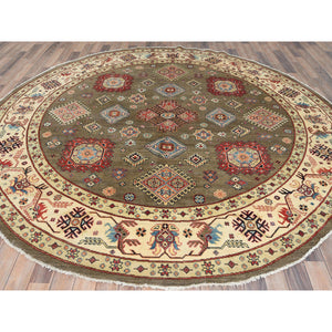 9'x9' Taupe Brown, Special Kazak With All Over Pattern Natural Dyes, Organic Wool Hand Knotted, Round Oriental Rug FWR496266