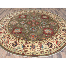 Load image into Gallery viewer, 9&#39;x9&#39; Taupe Brown, Special Kazak With All Over Pattern Natural Dyes, Organic Wool Hand Knotted, Round Oriental Rug FWR496266
