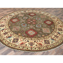 Load image into Gallery viewer, 9&#39;x9&#39; Taupe Brown, Special Kazak With All Over Pattern Natural Dyes, Organic Wool Hand Knotted, Round Oriental Rug FWR496266