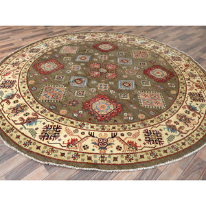 9'x9' Taupe Brown, Special Kazak With All Over Pattern Natural Dyes, Organic Wool Hand Knotted, Round Oriental Rug FWR496266