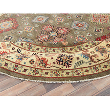 Load image into Gallery viewer, 9&#39;x9&#39; Taupe Brown, Special Kazak With All Over Pattern Natural Dyes, Organic Wool Hand Knotted, Round Oriental Rug FWR496266