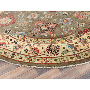 9'x9' Taupe Brown, Special Kazak With All Over Pattern Natural Dyes, Organic Wool Hand Knotted, Round Oriental Rug FWR496266