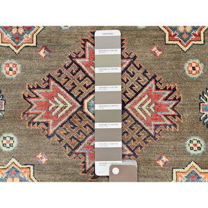 9'x9' Taupe Brown, Special Kazak With All Over Pattern Natural Dyes, Organic Wool Hand Knotted, Round Oriental Rug FWR496266