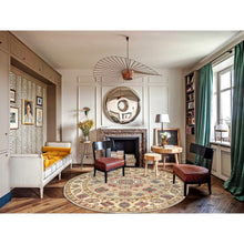 Load image into Gallery viewer, 8&#39;x7&#39;9&quot; Pale Goldenrod, Special Kazak with Large Medallion Natural Dyes, 100% Wool Hand Knotted, Round Oriental Rug FWR496272