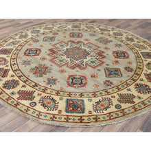 Load image into Gallery viewer, 8&#39;x7&#39;9&quot; Pale Goldenrod, Special Kazak With Large Medallion Natural Dyes, 100% Wool Hand Knotted, Round Oriental Rug FWR496272