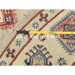 8'x7'9" Pale Goldenrod, Special Kazak with Large Medallion Natural Dyes, 100% Wool Hand Knotted, Round Oriental Rug FWR496272