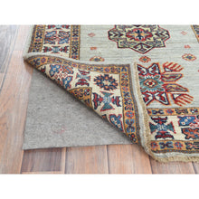 Load image into Gallery viewer, 2&#39;7&quot;x8&#39;5&quot; Ash Gray, Soft Wool Hand Knotted, Afghan Super Kazak With Geometric Medallions, Natural Dyes Densely Woven, Runner Oriental Rug FWR496392