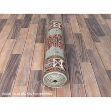 Load image into Gallery viewer, 2&#39;7&quot;x8&#39;5&quot; Ash Gray, Soft Wool Hand Knotted, Afghan Super Kazak With Geometric Medallions, Natural Dyes Densely Woven, Runner Oriental Rug FWR496392