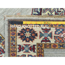Load image into Gallery viewer, 2&#39;7&quot;x8&#39;5&quot; Ash Gray, Soft Wool Hand Knotted, Afghan Super Kazak With Geometric Medallions, Natural Dyes Densely Woven, Runner Oriental Rug FWR496392