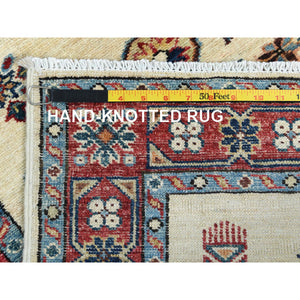 2'7"x8'6" Ivory, Dense Weave Extra Soft Wool, Hand Knotted Afghan Super Kazak Natural Dyes, Runner Oriental Rug FWR496398