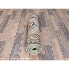 Load image into Gallery viewer, 2&#39;5&quot;x8&#39;6&quot; Ash Gray, Natural Wool Hand Knotted, Afghan Super Kazak With Geometric Medallions, Natural Dyes Densely Woven, Runner Oriental Rug FWR496440