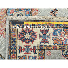 Load image into Gallery viewer, 2&#39;5&quot;x8&#39;6&quot; Ash Gray, Natural Wool Hand Knotted, Afghan Super Kazak With Geometric Medallions, Natural Dyes Densely Woven, Runner Oriental Rug FWR496440