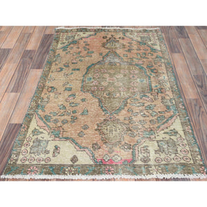 3'x4'5" Cafe Au Lait Brown, Sheared Low, Worn Wool, Hand Knotted, Bohemian Vintage Persian Tabriz, Oriental Rug FWR496728