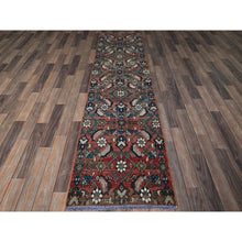 Load image into Gallery viewer, 2&#39;2&quot;x8&#39;7&quot; Blush Red, Vintage Persian Hamadan With Distinct Abrash, Fish All Over Design, Cropped Thin, Zero Pile, Sides And Ends Professionally Secured, Hand Knotted, Pure Wool, Narrow Runner, Oriental Rug FWR4962