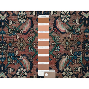 2'2"x8'7" Blush Red, Vintage Persian Hamadan With Distinct Abrash, Fish All Over Design, Cropped Thin, Zero Pile, Sides And Ends Professionally Secured, Hand Knotted, Pure Wool, Narrow Runner, Oriental Rug FWR4962