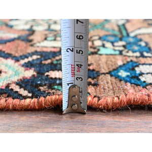 2'2"x8'7" Blush Red, Vintage Persian Hamadan With Distinct Abrash, Fish All Over Design, Cropped Thin, Zero Pile, Sides And Ends Professionally Secured, Hand Knotted, Pure Wool, Narrow Runner, Oriental Rug FWR4962