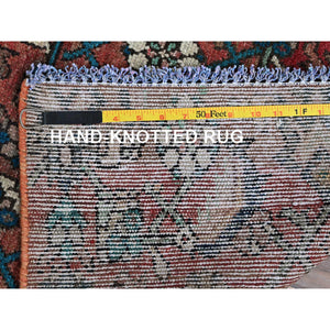 2'2"x8'7" Blush Red, Vintage Persian Hamadan With Distinct Abrash, Fish All Over Design, Cropped Thin, Zero Pile, Sides And Ends Professionally Secured, Hand Knotted, Pure Wool, Narrow Runner, Oriental Rug FWR4962