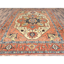 Load image into Gallery viewer, 8&#39;9&quot;x11&#39;8&quot; Pastel Orange, Afghan Peshawar with Serapi Heriz Medallion Design Vegetable Dyes, Natural Wool Hand Knotted, Oriental Rug FWR497256