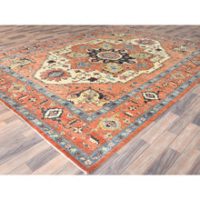 Load image into Gallery viewer, 8&#39;9&quot;x11&#39;8&quot; Pastel Orange, Afghan Peshawar with Serapi Heriz Medallion Design Vegetable Dyes, Natural Wool Hand Knotted, Oriental Rug FWR497256