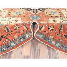 Load image into Gallery viewer, 8&#39;9&quot;x11&#39;8&quot; Pastel Orange, Afghan Peshawar with Serapi Heriz Medallion Design Vegetable Dyes, Natural Wool Hand Knotted, Oriental Rug FWR497256