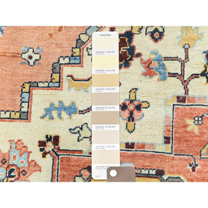 8'9"x11'8" Pastel Orange, Afghan Peshawar with Serapi Heriz Medallion Design Vegetable Dyes, Natural Wool Hand Knotted, Oriental Rug FWR497256