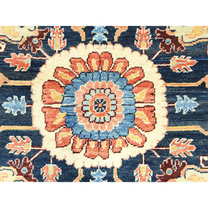 8'9"x11'8" Pastel Orange, Afghan Peshawar with Serapi Heriz Medallion Design Vegetable Dyes, Natural Wool Hand Knotted, Oriental Rug FWR497256