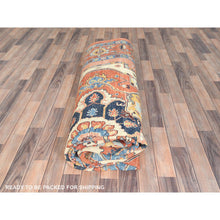Load image into Gallery viewer, 8&#39;9&quot;x11&#39;8&quot; Pastel Orange, Afghan Peshawar with Serapi Heriz Medallion Design Vegetable Dyes, Natural Wool Hand Knotted, Oriental Rug FWR497256