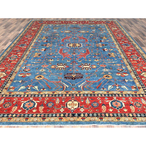 9'10"x13'6" Carolina Blue, Afghan Peshawar With All Over Heriz Design, Natural Dyes, Pure Wool, Hand Knotted, Oriental Rug FWR497274