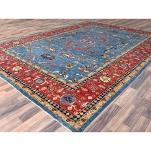 Load image into Gallery viewer, 9&#39;10&quot;x13&#39;6&quot; Carolina Blue, Afghan Peshawar With All Over Heriz Design, Natural Dyes, Pure Wool, Hand Knotted, Oriental Rug FWR497274