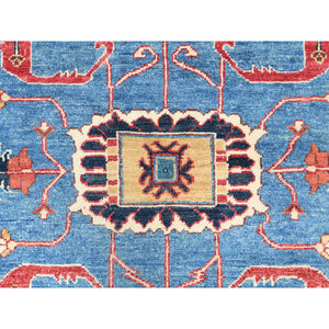 9'10"x13'6" Carolina Blue, Afghan Peshawar With All Over Heriz Design, Natural Dyes, Pure Wool, Hand Knotted, Oriental Rug FWR497274