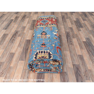 9'10"x13'6" Carolina Blue, Afghan Peshawar With All Over Heriz Design, Natural Dyes, Pure Wool, Hand Knotted, Oriental Rug FWR497274
