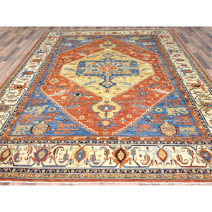 9'x11'9" Air Force Blue, Serapi Heriz Design 200 Kpsi, Natural Dyes Densely Woven, Soft Wool Hand Knotted, Oriental Rug FWR497280